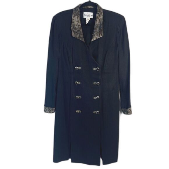 Danny & Nicole Black Green Animal Print Contrast Novelty Button Blazer Dress 10P - Picture 1 of 9